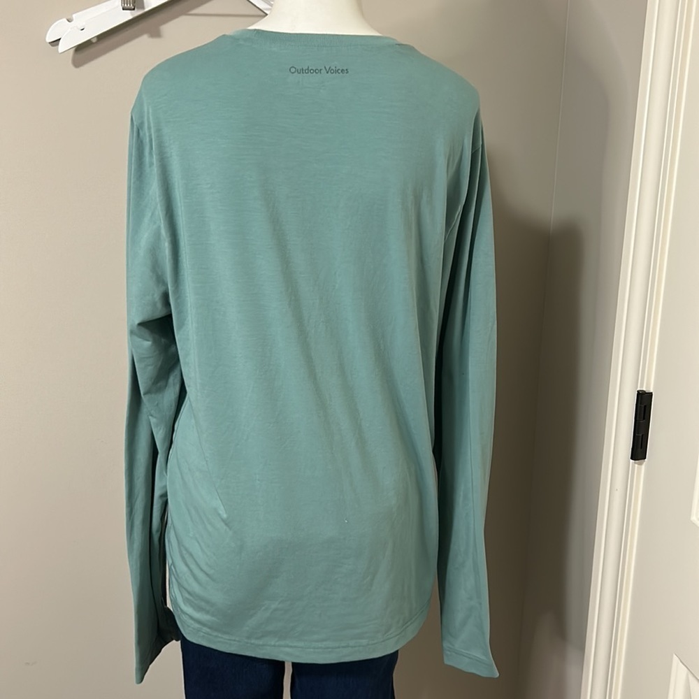 OUTDOOR VOICES Mens SUNDAY LONG SLEEVE SHIRT T-shirt Top Green Blue Sz M - Picture 5 of 8
